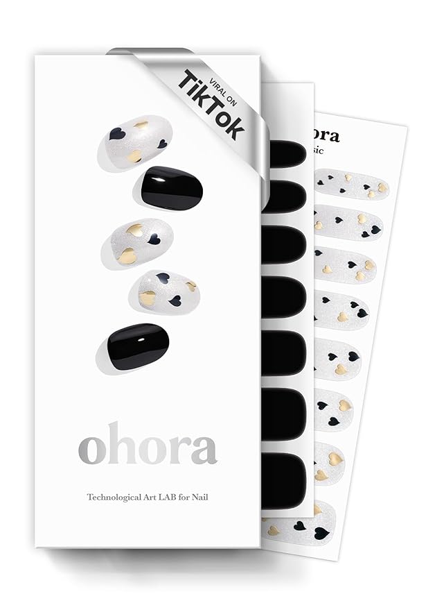 ohora Semi Cured Gel Nail Strips (N Date Night) - Extended Size Range, Works with Any UV/LED Lamps, Salon-Quality, Long Lasting, Easy to Apply & Remove - Includes 2 Prep Pads, Nail File & Wooden Stick