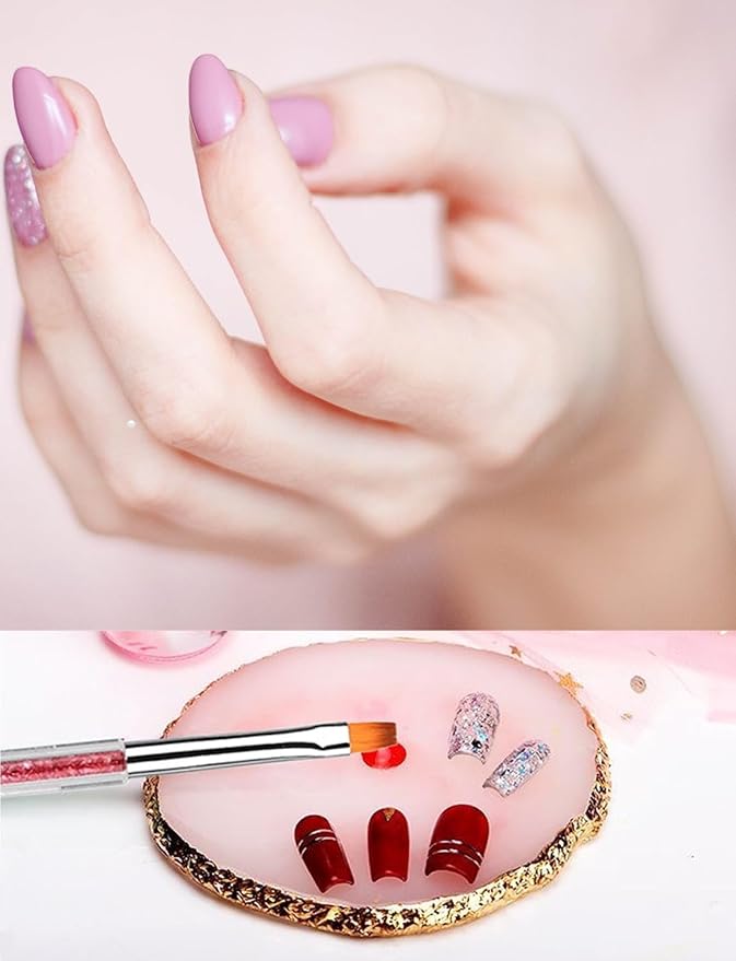 5Pcs Nail Art Tools - Resin Nail Art Palette, 1 Polygel Brush Picker Brush, 3 Nail Art Painting Brushes, Nail Polish Mixing Palette Double-Ended Pen Nail Liner Brush Nail Drawing Brushes