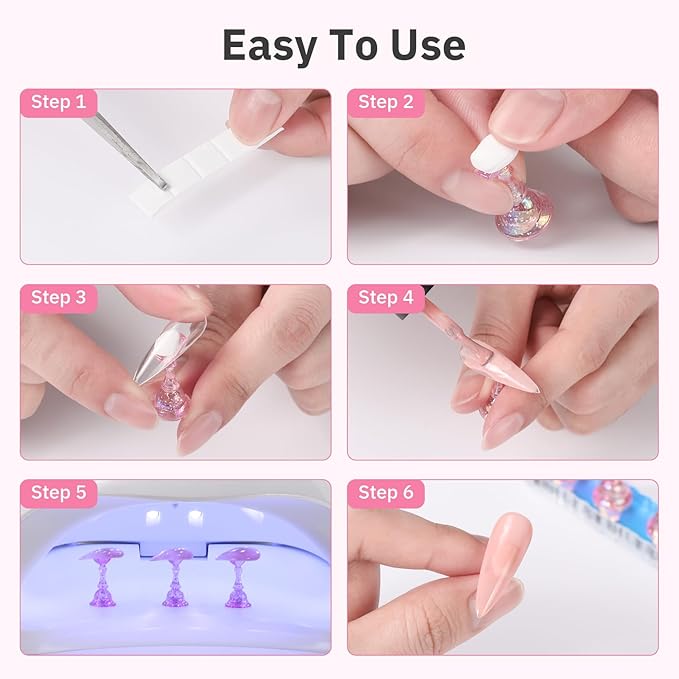 ETERCYCLE 2 Set Nail Holder for Display Painting Nails - Aurora Acrylic Magnetic Practice Nail Stand Set - Fake Nail Holder for Press On Nails with Reusable Adhesive Putty (Pink)