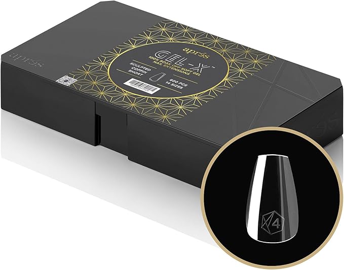 Apres Nail Gel-X Sculpted Coffin Short Box of Tips | 600 Gel-X Tips, Premium Quality, 14 Sizes 00-9 | Half-sizes Included