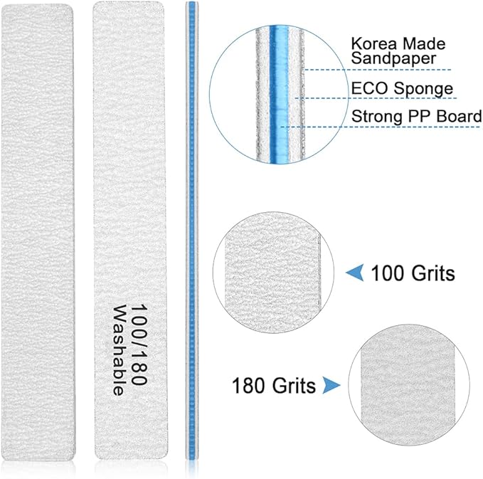 Nail File-Nail Files for Acrylic Nails 100/180 Grits, 12 PCS Double Sided Emery Boards for Acrylic and Natural Nails, Professional Manicure Tools for Nail Tech