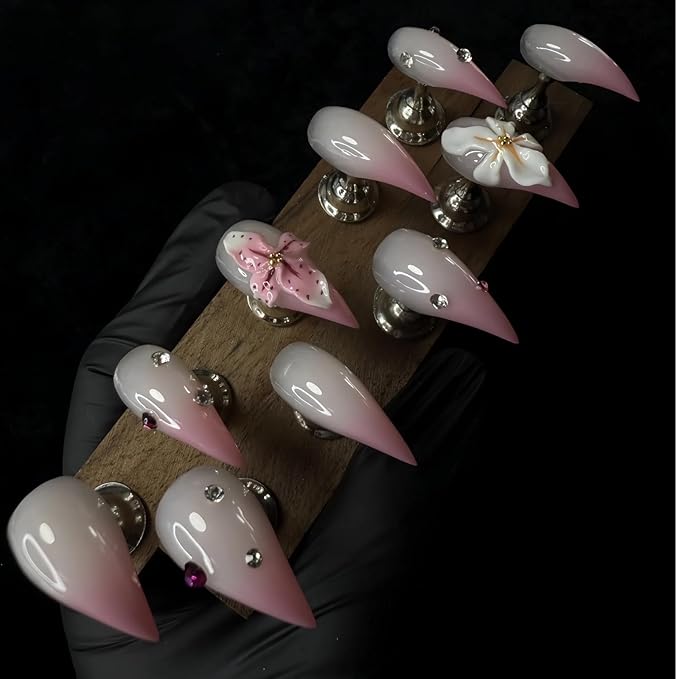 Halloween Press Claw on Nails Long Short Medium Curved Stiletto Handmade Gothic Design Horror Vampire False Nails Dragon Cat Claw Press on Nails Glossy Glue on Nail Thick Acrylic False Nails