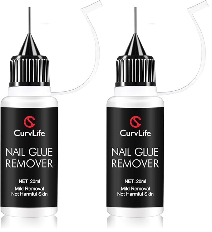 Curvlife 20ml Pinpoint Nail Glue Remover for Press on, Multi-Functional Remover for Nails Tips, Gentle Glue Remover for Gel x Nails, Non-Acetone Nail Polish Remover (Pack of 2)