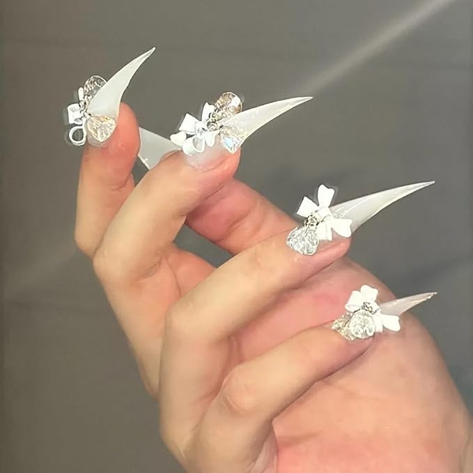Halloween Press Claw on Nails Long Short Medium Curved Stiletto Handmade Gothic Design Horror Vampire False Nails Dragon Cat Claw Press on Nails Glossy Glue on Nail Thick Acrylic False Nails