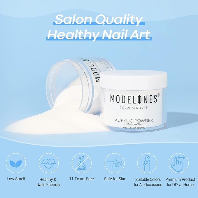Modelones Acrylic Powder, 2.12oz Transparent Professional Clear Acrylic Nail Powder for Nails Extensiosn French Naisl Art 3D Flowers, Carving, Beginner-Friendly
