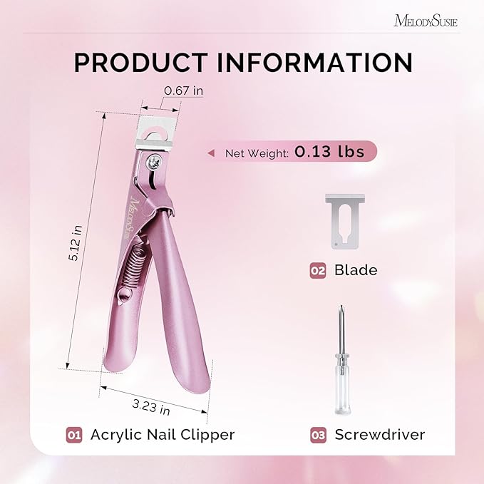 MelodySusie Acrylic Nail Clippers, Professional Nail Clippers Cutters for Acrylic Nails Fake Nail Tips, Adjustable Stainless Nail Trimmer, Manicure Tool for Salon Home Nail Art (Rose Gold)