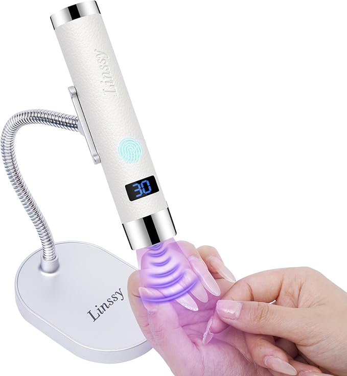 Mini UV Light for Nails with Auto Sensor & Gooseneck Stand,Portable Cordless Nail Lamp Flash Cure Lamp with LCD Display,Handheld UV Light for Gel Nails at Salon & Home Use (White)