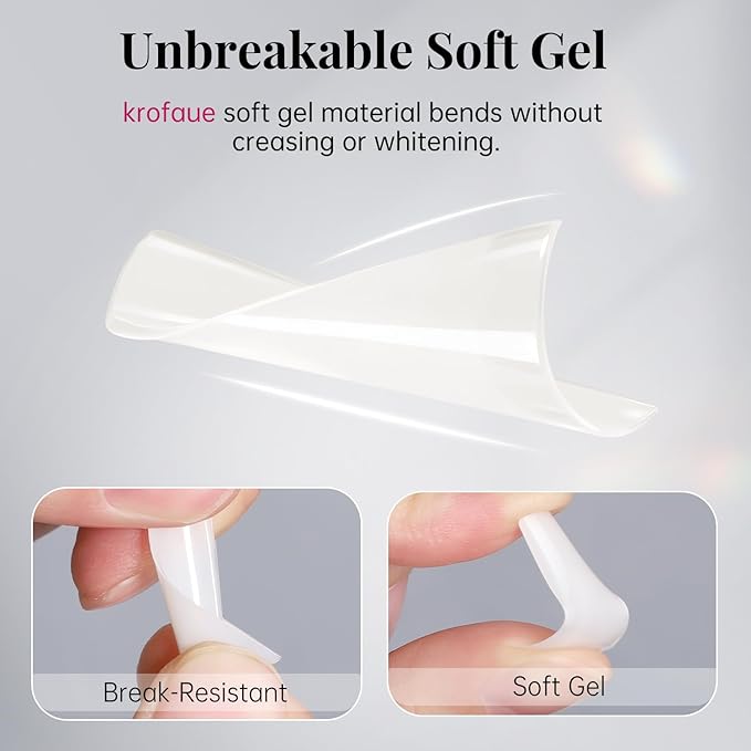 krofaue Natural Acrylic Nail Tips Square - 600PCS Half Cover Coffin False Nails 12 Size with Box for Salon and Home DIY