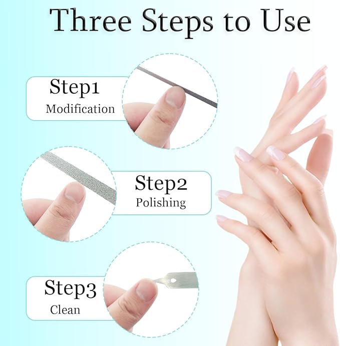 6PCS Diamond Nail File, Stainless Steel Diamond Dust Nail File for Natural Nails, Stainless Steel Fingernail Files for Salon Home(8.2 inch)