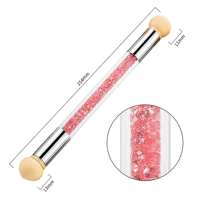 SILPECWEE 1pc Nail Sponges Pen, Ombre Nail Brushes, Double Head Nail Art Brush, Manicure Brush Nail Art Tools for Salon DIY with 16Pcs Replaceable Sponge Heads (Pink)