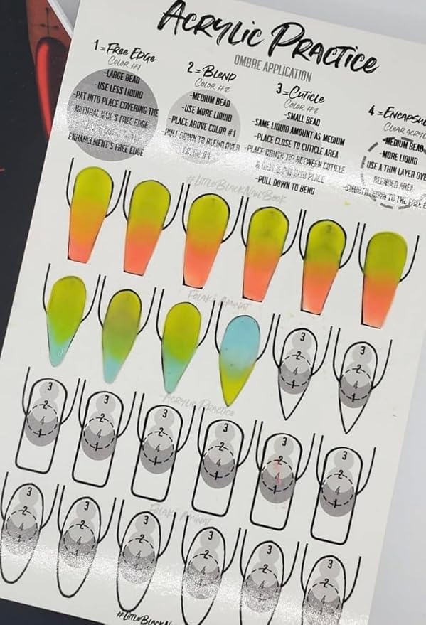 Acrylic Nail Practice Sheet reusable Nail Art training mat Gel Nail sculpting French Tip stencil Nail design worksheet Nail tech training,learn how to do, poly gel X,ombre nails,acrylic Nail art (4)