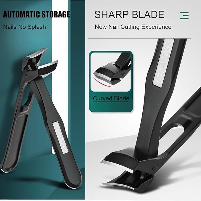 Nail Clippers for Seniors, Wide Jaw Fingernail Clippers and Angled Head Toenail Clippers for Thick Nail, Professional German Nail Clippers for Men, Women & Pregnant (Black 3)