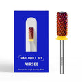 AIRSEE Tungsten Carbide Acrylic Nail Drill Bit Super Cut Bit Efile Electric File Machine Head Tip for Manicure Polishing Art Remove Gel Professional 3/32" Beginner Safety Crystal Top Barrel 2X Coarse