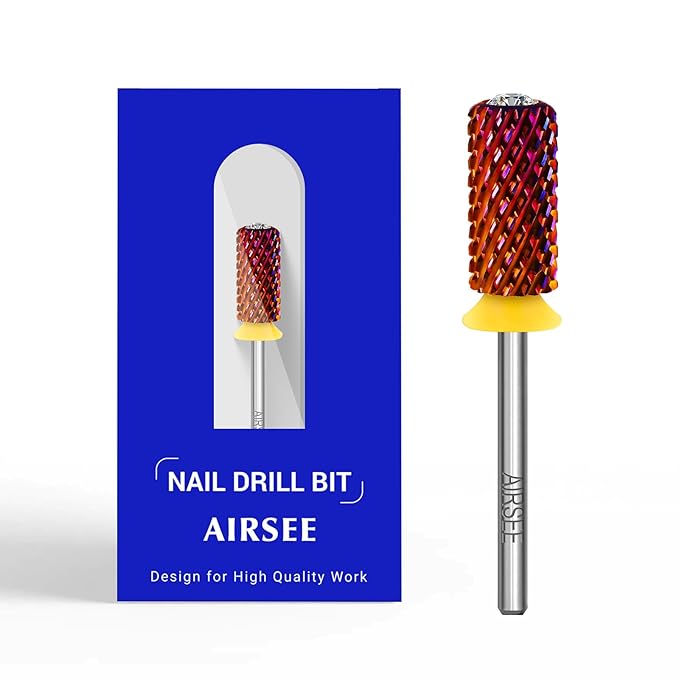 AIRSEE Tungsten Carbide Acrylic Nail Drill Bit Super Cut Bit Efile Electric File Machine Head Tip for Manicure Polishing Art Remove Gel Professional 3/32" Beginner Safety Crystal Top Barrel 2X Coarse