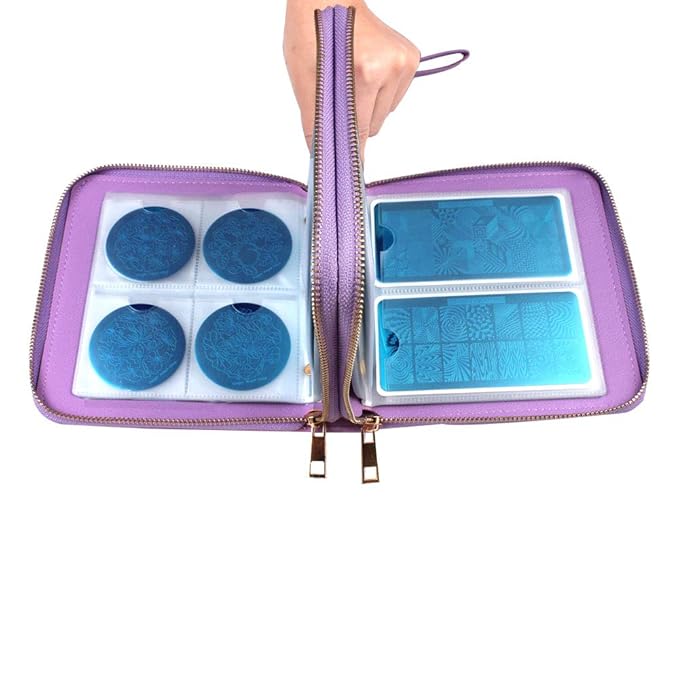 Finger Angel Nail Art Stamping Plates Double Zipper Cases 192 Slots Nail Stencil Case Purple Color Nail Plate Collection
