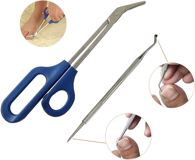 Long Handle Toenail Scissors for Adult Seniors & Easy Reach Long Handled Clipper for Thick Toe Nail with Ingrown Toenail File