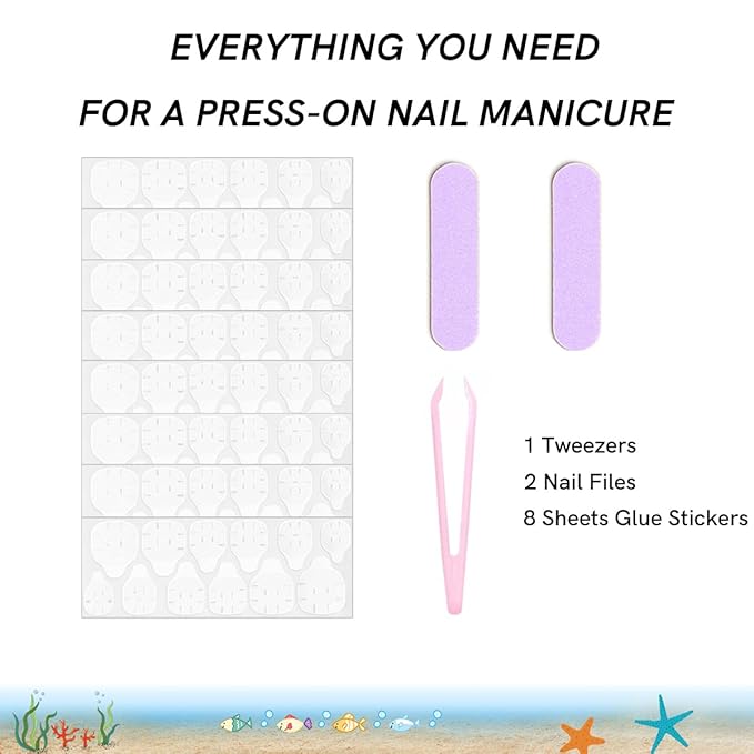 120Pcs 10 Packs Cute Short Press on Nails for Girls 5 Styles 12 Sizes Press on Nails for Kids Press ons with Jellyfish Whale Mermaid Dolphin Octopus Starfish Designs for Little Girl Gift DIY Manicure