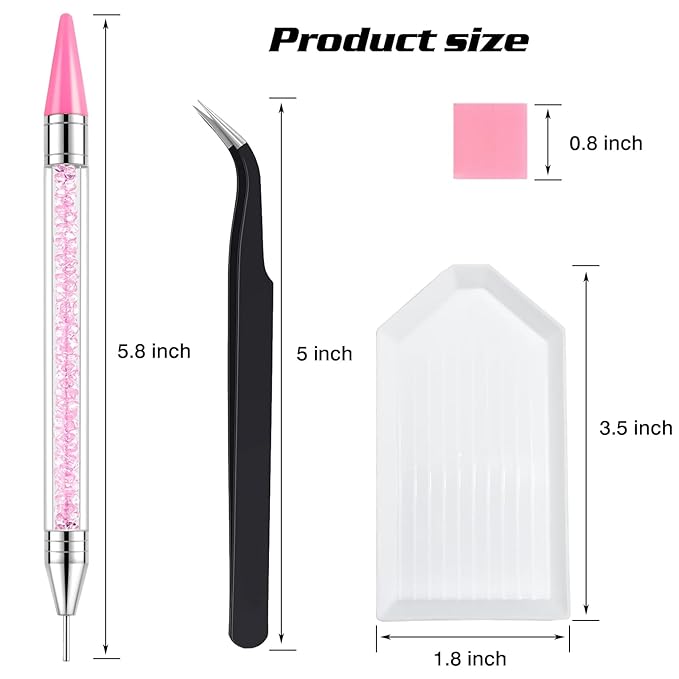 Rhinestone Picker Tool, 2-Pack Diamond Painting Dotting Pen with 6 Extra Wax Tips & Precision Tweezer, Wax Pencil for Rhinestones, Nail Art DIY Kit
