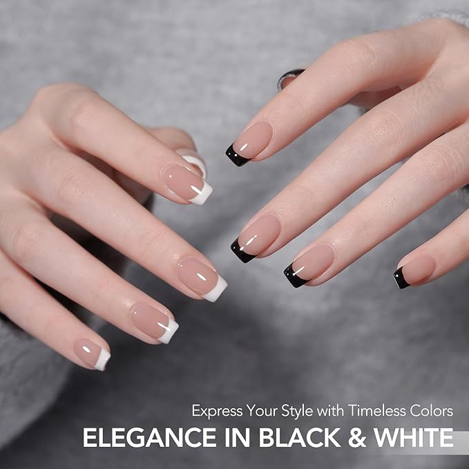 GAOY Gel Nail Polish Art Liner Set, White and Black 2Pcs 12ml Classic Colors Nail Paint Design with Thin Brush, UV Light Cure for DIY French Manicure at Home