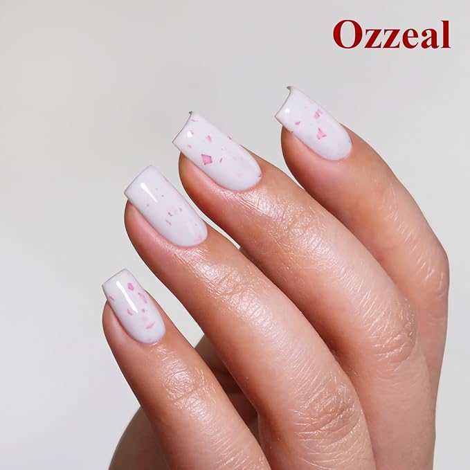 Gel Polish,0.5 Fl Oz White with Pink Flake Glitter Gel Nail Polish Spring Summer LED UV Speckled Sparkle Art Starter Manicure Salon DIY Nail