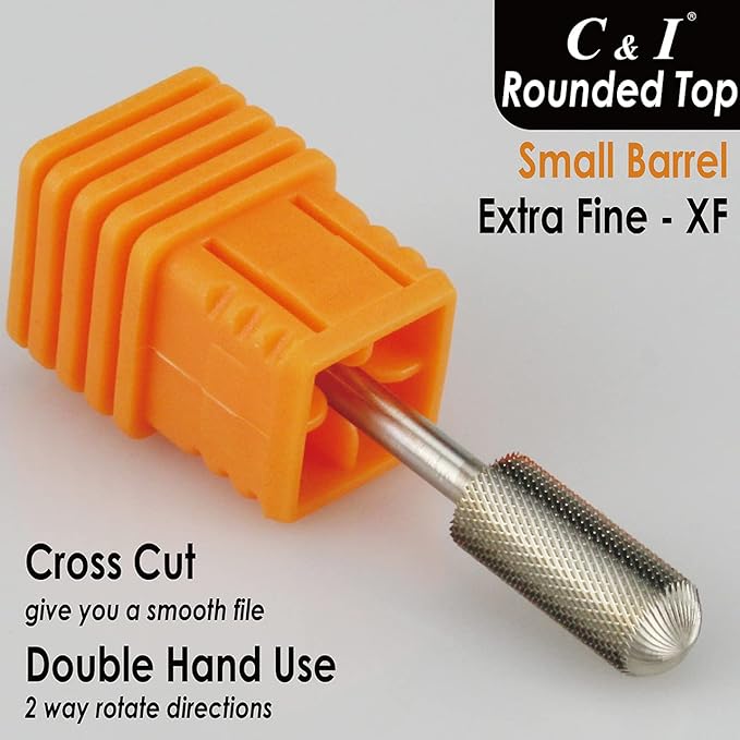 C & I Small Barrel Rounded Top Nail Drill Bit with Teeth on the Top, Professional Electric File for Manicure Drill Machine, Remove Nail Gels 3/32” (Extra Fine -XF)