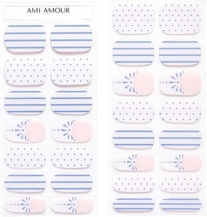 Ami Amour- Gel Nail Strips Cured Polish Color That Pops (Last 14+ Days) | Semi Cured Nail Sticker Wraps For Quick Easy Application (Seersucker)