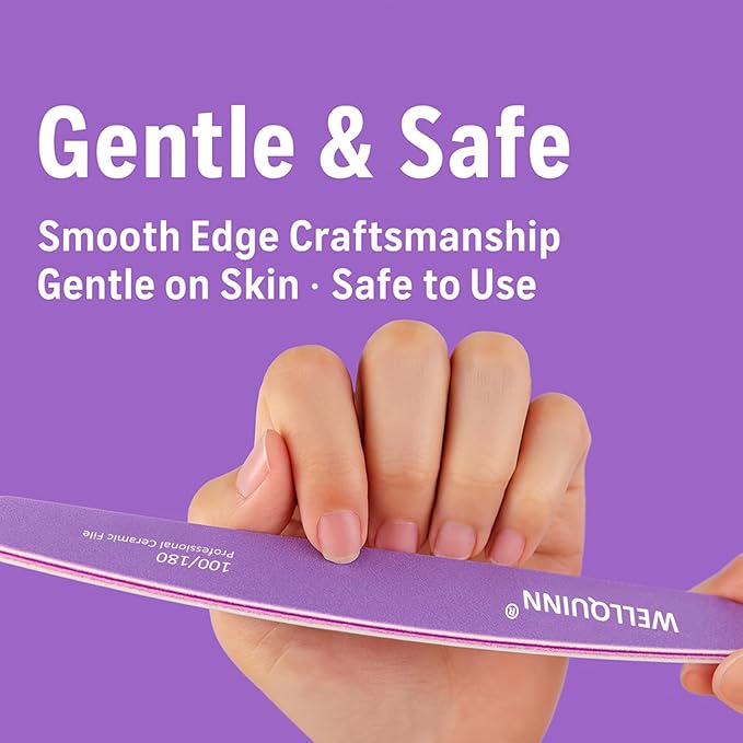 Professional Nail Files, 100/180 Grit Double Sided Ceramic Board for Nails, 10 Pcs Washable Coarse Fingernail File for Acrylic and Extension Gel Removal Manicure Kit Salon Home Use, Violet