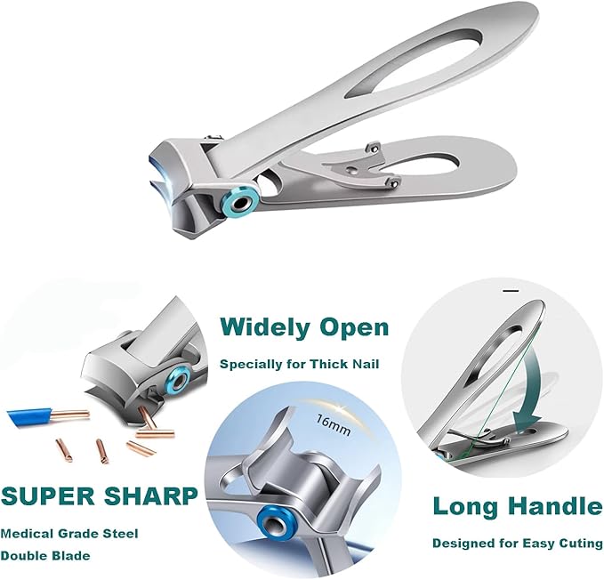 Toenail Clippers for Thick Toenails,Professional Toe Nail Clippers Set,Heavy Duty Long Handle Toenail Clipper for Seniors/Adult/Man/Women,Podiatrist Ingrown Toenail Tools with Storage Case