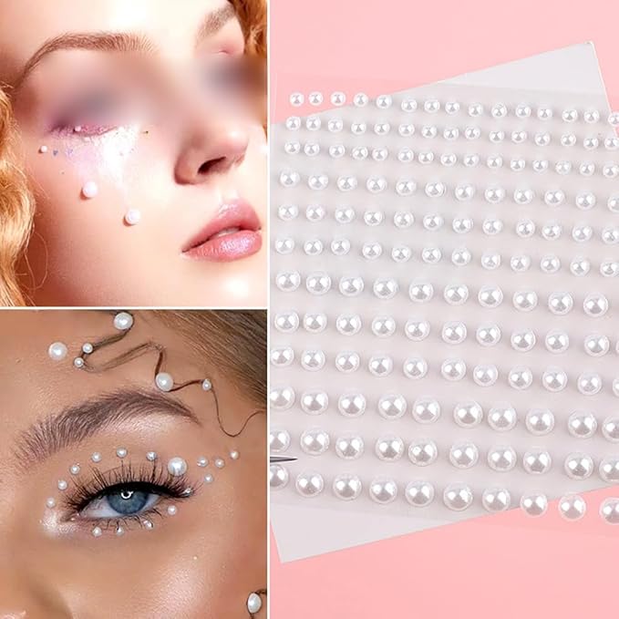 GSHLLO 1980 Pcs Multi Size Adhesive Pearls Flat Back Pearl Stickers Self Adhesive Face Pearls Stick On Body Pearls Makeup Decorative Pearls for Nail Crafts Beige