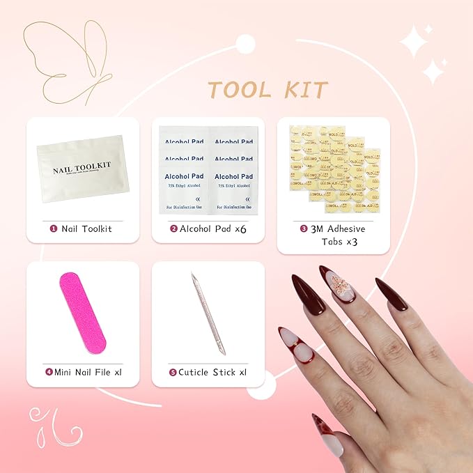 Handmade Press on Nails Long Square Shaped Fake Nails with 3D Rhinestones Flower Design (02, Short)