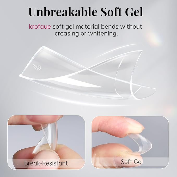 krofaue 100PCS Clear False Nails Tips and Nail Gule Kit, Half Cover Lady French Style Acrylic Artificial Tips 3Pcs Nail Glue for Nail Extension kit Nail Tips Art Salons and Home DIY