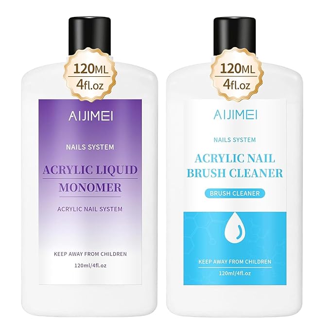 AIJIMEI 120ml Acrylic Liquid Monomer & Nail Brush Cleaner 120ml for Quick Cleaning Acrylic Powder Nail Brushes and Nail Extension Acrylic Nails for Acrylic Nail Kit DIY Home Nail Salon