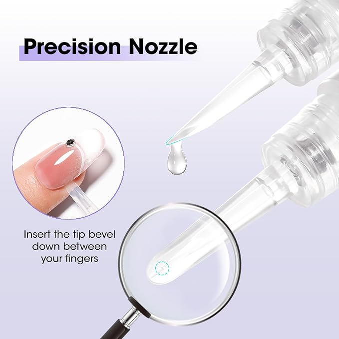 Gellen Nail Glue Remover, 2 Pcs Nail Glue Remover for Press on Nails, Non Acetone Gel Glue Off Remover, 10s Quick Remove for Nail Tips Fake Nails Solid Glue Gel