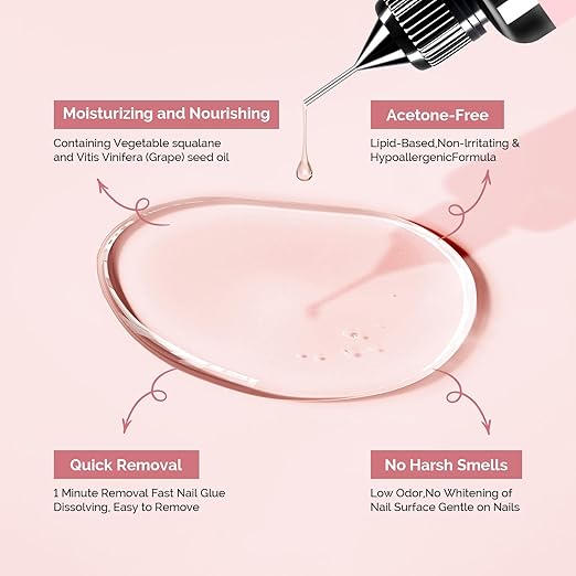 MelodySusie 2PCS Nail Glue Remover for Press on Nails, Acetone Free Nail Polish Remover Multi-Functional Liquid for Removing Glue from Nail Tips Full Cover Nails for Home and Salon Use