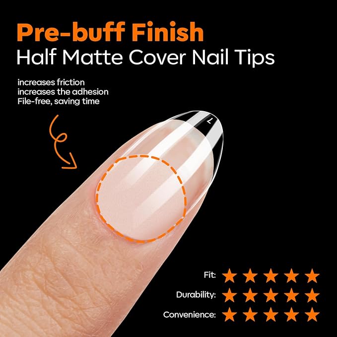 modelones Extra Short Almond Nail Tips, Pre-shaped Tips Gel Soft Fake Nails False Acrylic Clear Full Cover Press on Extension Kit Gel Manicure DIY at Home 216PCS 12Sizes