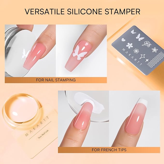 Makartt 5-in-1 Nail Art Gel: ColorPot 3 Colors Gel Nail Polish No Wipe with Nail Stamp for Stamping, Ombre Patting, Painting, Sculpting & French Tips with Silicone Head for Diy Nails at Home Salon