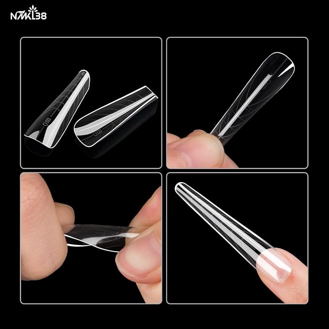 NMKL38 150PCS 15 Size Poly Extension Gel Dual Nail Form Coffin Nails Clear Ballerina Nail Tips Full Cover