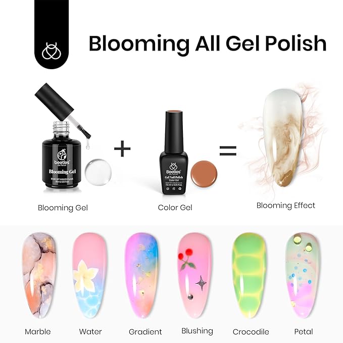 beetles Gel Polish 44 PCS Gel Nail Polish Set & Beetles Nail Blooming Gel 15ml Clear Uv Led Blossom Gel Polish