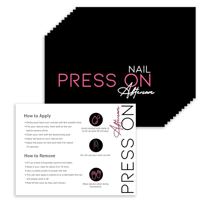 50 Pack Bebbtiy Press on Nail Instructions Cards, Application Guides, Aftercare Manicure Usage Business Supplies Card (Black-2)
