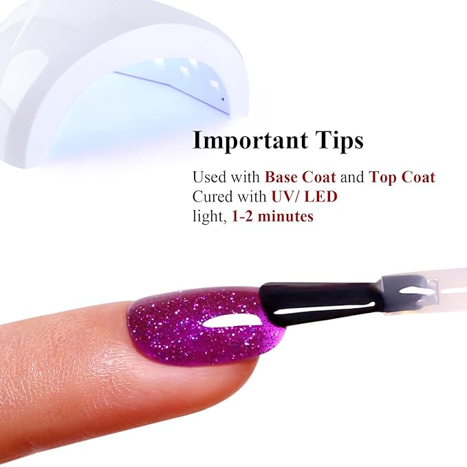Dark Purple Iridescent Glitter Gel Nail Polish, Sparkle Shimmer Gel Glitter Nail Polish for Art DIY Manicure, 15ML
