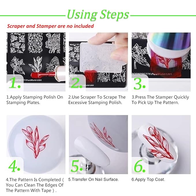 JERCLITY 6pcs Nail Art Stamping Kit Nature Nail Stamping Plates for Nails Butterfly Love Heart Beach Flower Snake Image Plates for Holiday