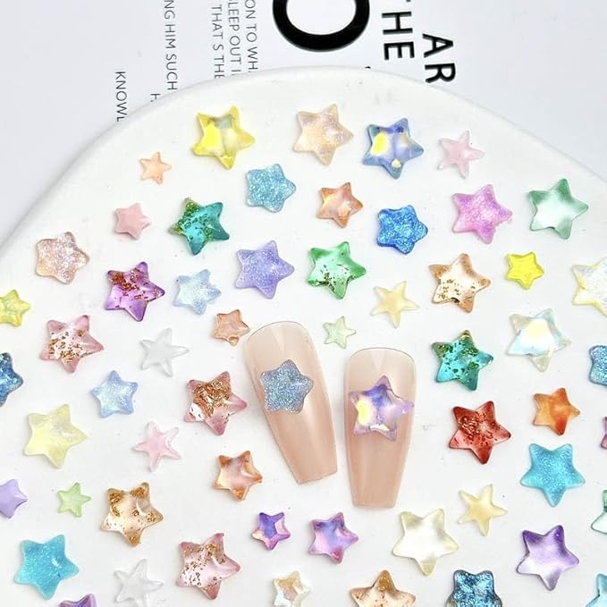 Stars Nail Art Charms, 3D Clear Five-Pointed Star Nail Glitter Designs, Pentagram Nail Art Rhinestone, Resin Star Nail Diamond Gems Supplies for Women Manicure, DIY Jewelry Making Crafts 1