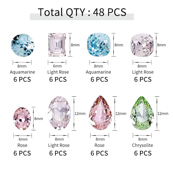 DONGZHOU 48Pcs Large Nail Rhinestone,3D Multi Shapes Crystals Nail Diamonds K9 Glass Stones Sparkle Nail Beads, Rhinestones Nail Gems for Manicure Decoration DIY Crafts