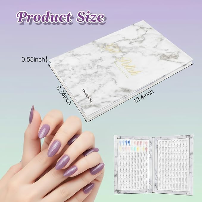 160 Nail Color Display Book with 240 Nail Tips & 1-200 Number Labels, Professional Color Swatches Book Gel Polish Colors Card Board for Nails Salons, DIY at Home