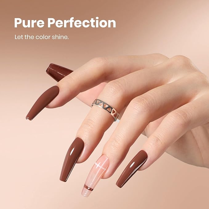 Beetles Brown Gel Nail Polish - Mocha Mood 15ML/0.51Fl Oz, Dark Brown Gel Polish, Same Color Same Bottle STAY SHINING Series, Soak Off UV LED Lamp Nails Art, Long-Lasting Manicure Salon DIY Home