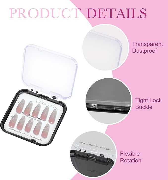 16 Pcs Press On Nails Storage Box, Press On Nail Packaging with 60 Pcs Adhesive Double Sided Tape and Cardstocks, Fake Nail Holder Nail Case for Nail Display Nail Salon Supplies Nail Art
