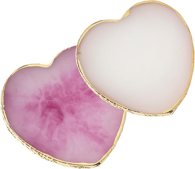 2 Pcs Resin Nail Art Palette, Nail Painting Mixing Tray with Gold Edge, Nail Art Display Board, Nail Polish Holder for Nail Design, Manicure Tools for Nail Artists (E-Heart-Shaped White and Purple)