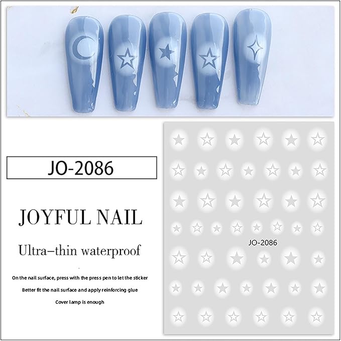 5 Sheets Airbrush Nail Stickers White Ombre Nail Art Stickers Gradient Nail Decals with Stars Heart Bow Butterfly Designs Sweet DIY Self-Adhesive Nails Art Supplies for Women Girls