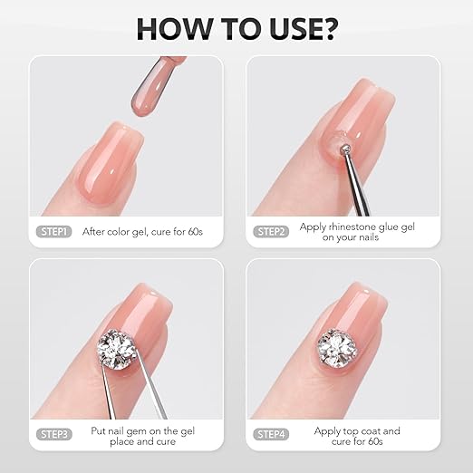 GAOY Rhinestone Glue for Nails, 15ml UV Gem Glue with Nail Art Brushes, for Charms Diamonds Jewels and Decorations