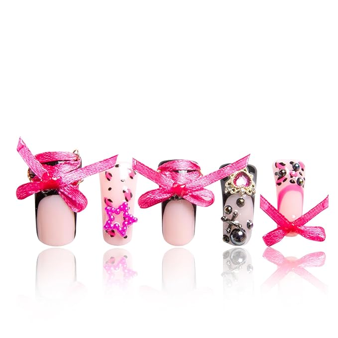 LOVFUL Press on Nails The Sweet Guardian | Handmade with Full Covered Crystals | Reusable Full Cover Nails | Duck Classic Regular 1.3 in | H173-L